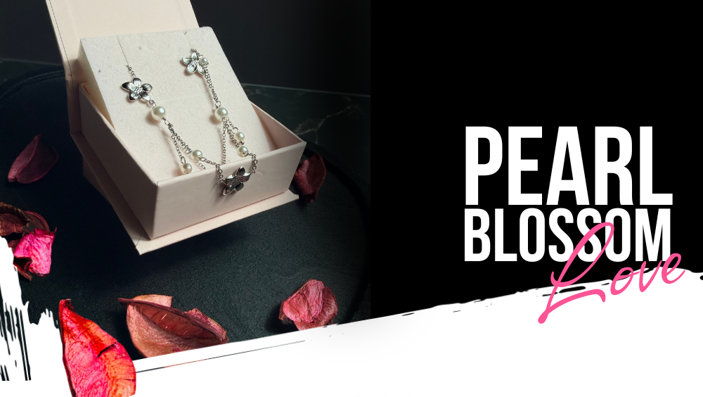 Kette mit Blüten und Perlen Silber 39 cm + 5