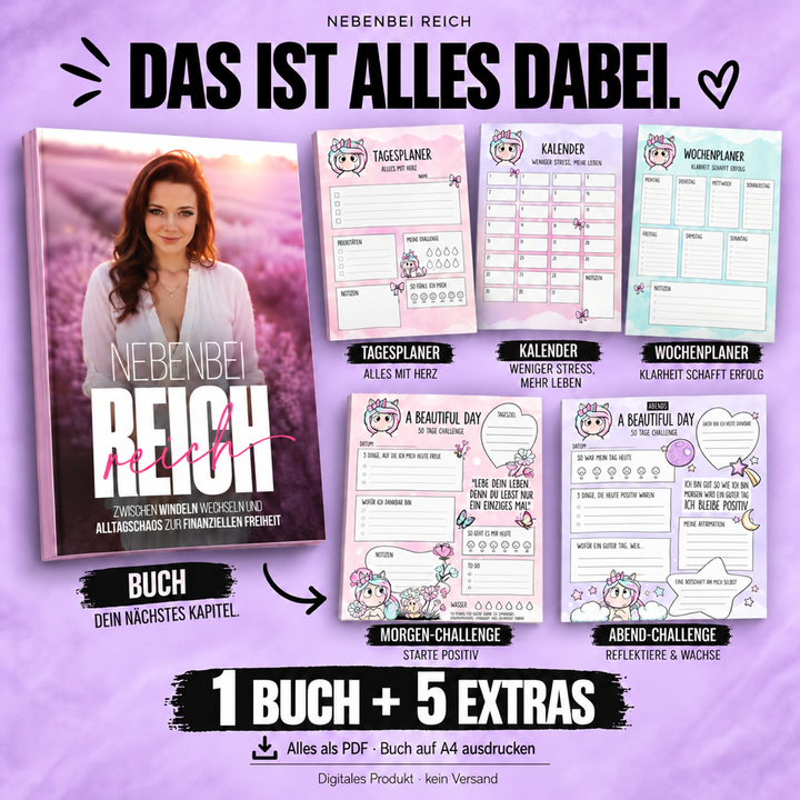 Nebenbei reich – PDF-Buch + 5 Planer | Download-Bundle