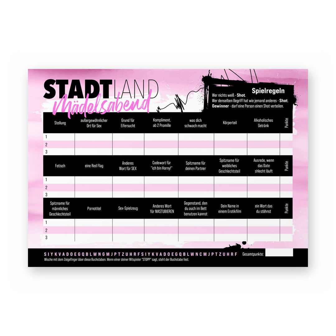 Stadt Land Mädelsabend – Spielblock A4