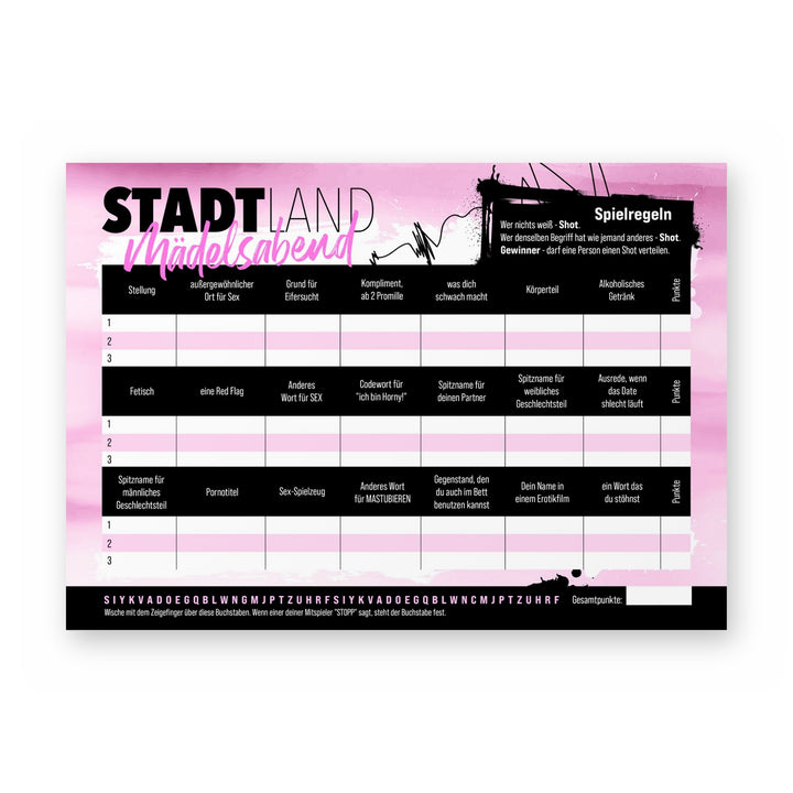 Stadt Land Mädelsabend – Spielblock A4